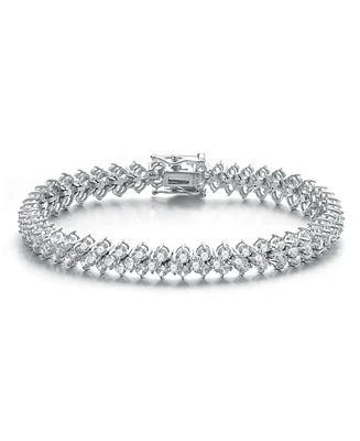 Sterling Silver White Gold Plating with Clear Cubic Zirconia Three Row Tennis Bracelet