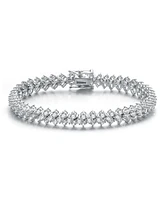 Sterling Silver White Gold Plating with Clear Cubic Zirconia Three Row Tennis Bracelet