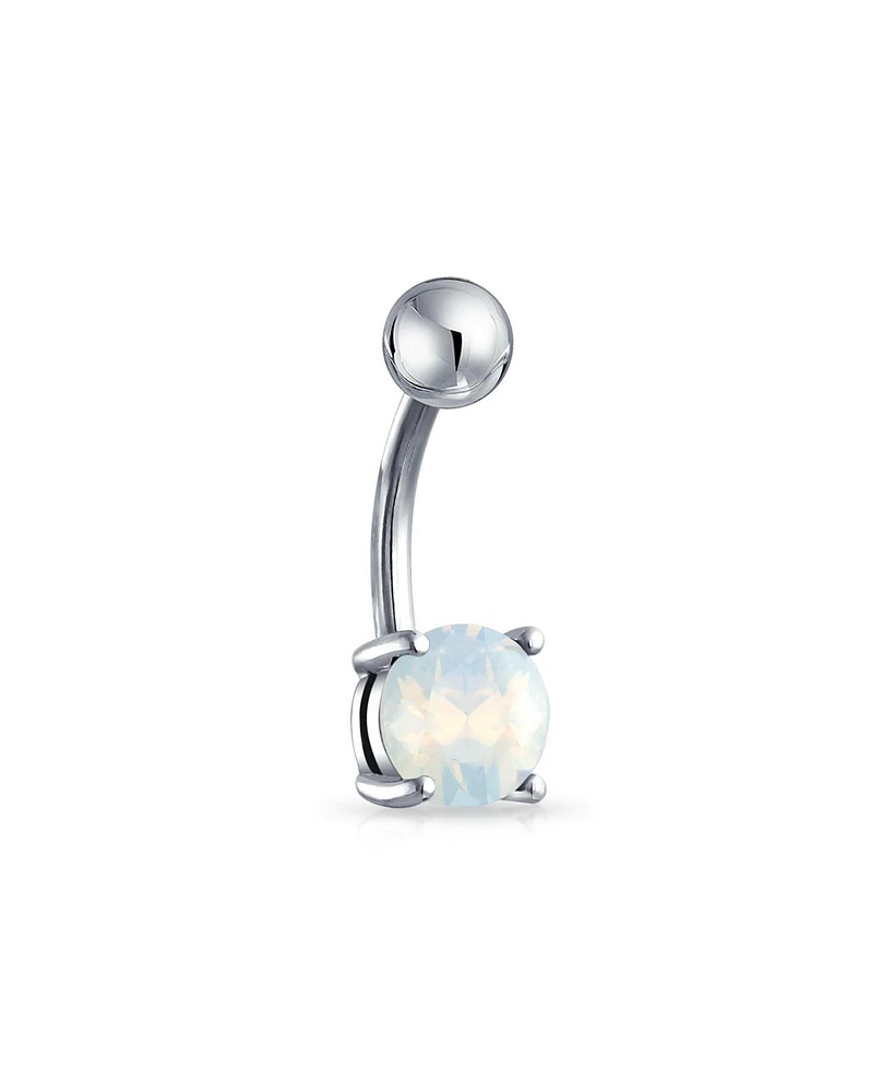 Bling Jewelry Aurora Opalite Solitaire Navel Piercing Barbell Belly Button Ring Western Jewelry Silver Tone 14G Surgical Steel