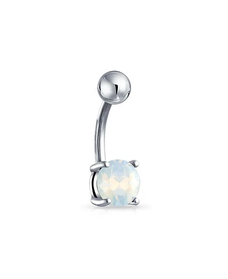 Bling Jewelry Aurora Opalite Solitaire Navel Piercing Barbell Belly Button Ring Western Jewelry Silver Tone 14G Surgical Steel