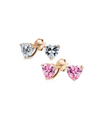 Bling Jewelry Set of 2 1CT Heart Shaped Cz Stud Earrings Rose Gold Plated Sterling Silver 7MM