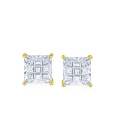 Bling Jewelry Set of 2 Invisible Cut Square Cz Checkboard Stud Earrings Black Plated Silver