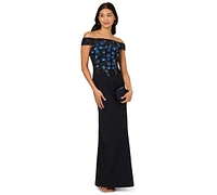 Adrianna Papell Women's Beaded Off-The-Shoulder Column Dress