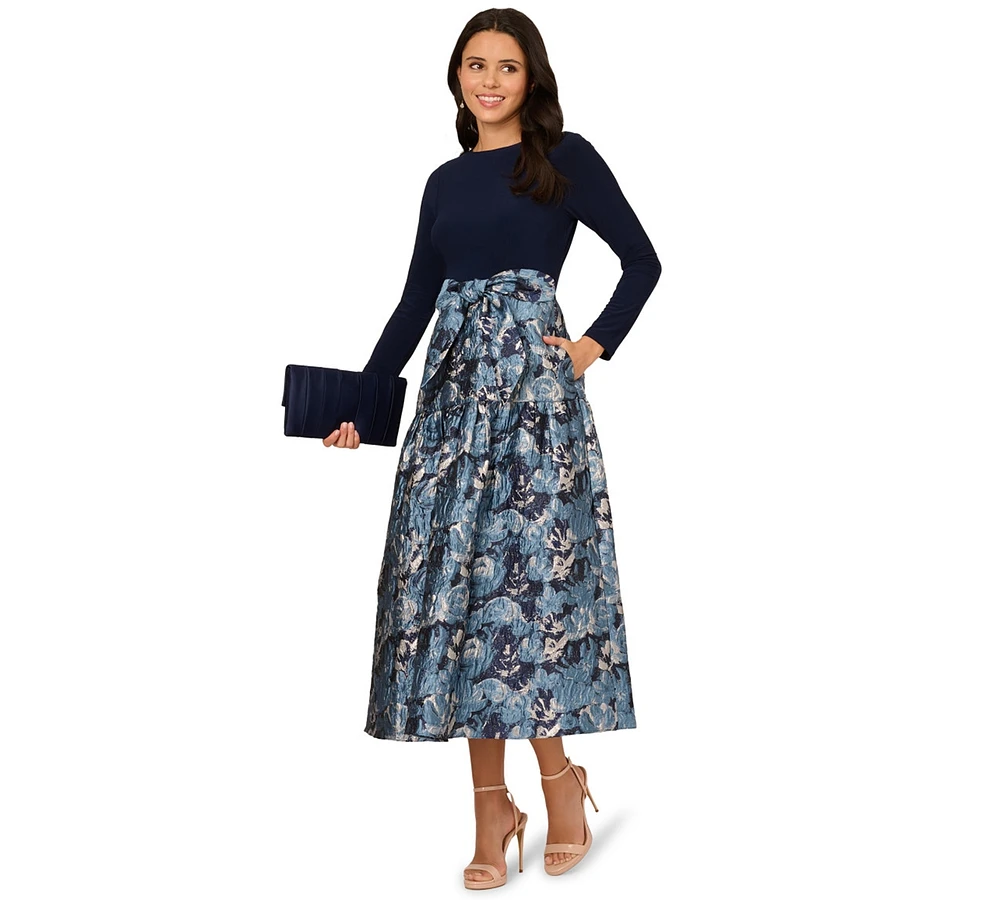 Adrianna Papell Women's Long-Sleeve Jacquard Ball Gown
