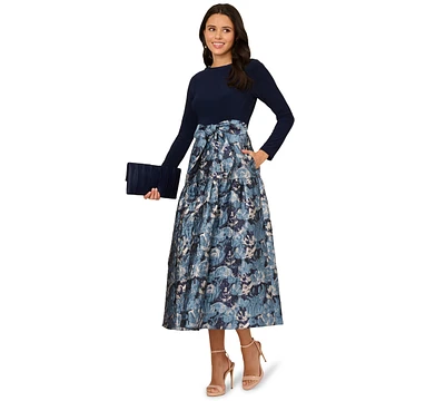 Adrianna Papell Women's Long-Sleeve Jacquard Ball Gown