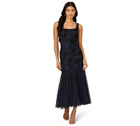 Adrianna Papell Women's Beaded Mesh Midi Dress
