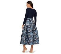 Adrianna Papell Women's Long-Sleeve Jacquard Ball Gown