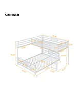 L-shaped Metal Twin over Full Size Bunk Bed, White