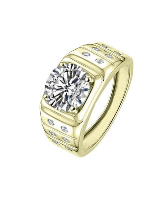 Men's Large Clear Cubic Zirconia with Smaller Accent Cz Adjustable Band Ring