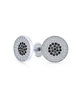 Bling Jewelry Precision Target – 11MM Black & White Cz Stud Earrings, Sterling Silver, Screw Backs