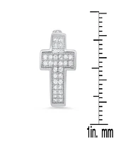 Steeltime Women's Sterling Silver and Simulated Diamonds Cross Huggie Earrings
