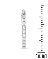 Steeltime Women's Sterling Silver and Simulated Diamonds Almond Hoop Earrings