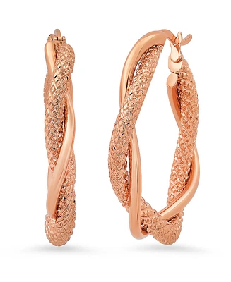 Steeltime Women's Stainless Steel Twisted Double Layered Hoop Earrings