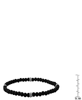 Steeltime Men's Sterling Silver and Black Lava Beaded Stretch Bracelet