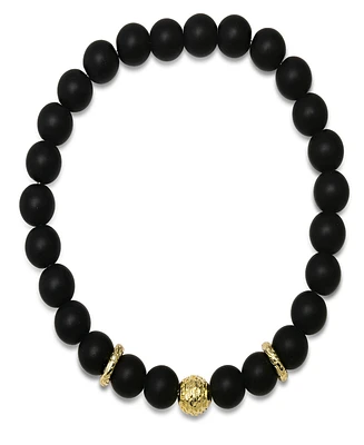 Steeltime Men's 14K Gold Plated Sterling Silver and Black Lava Beaded Stretch Bracelet