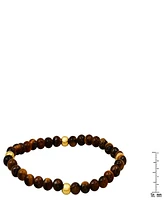 Steeltime Men's 14K Gold Plated Sterling Silver and Tiger Eye Beaded Stretch Bracelet