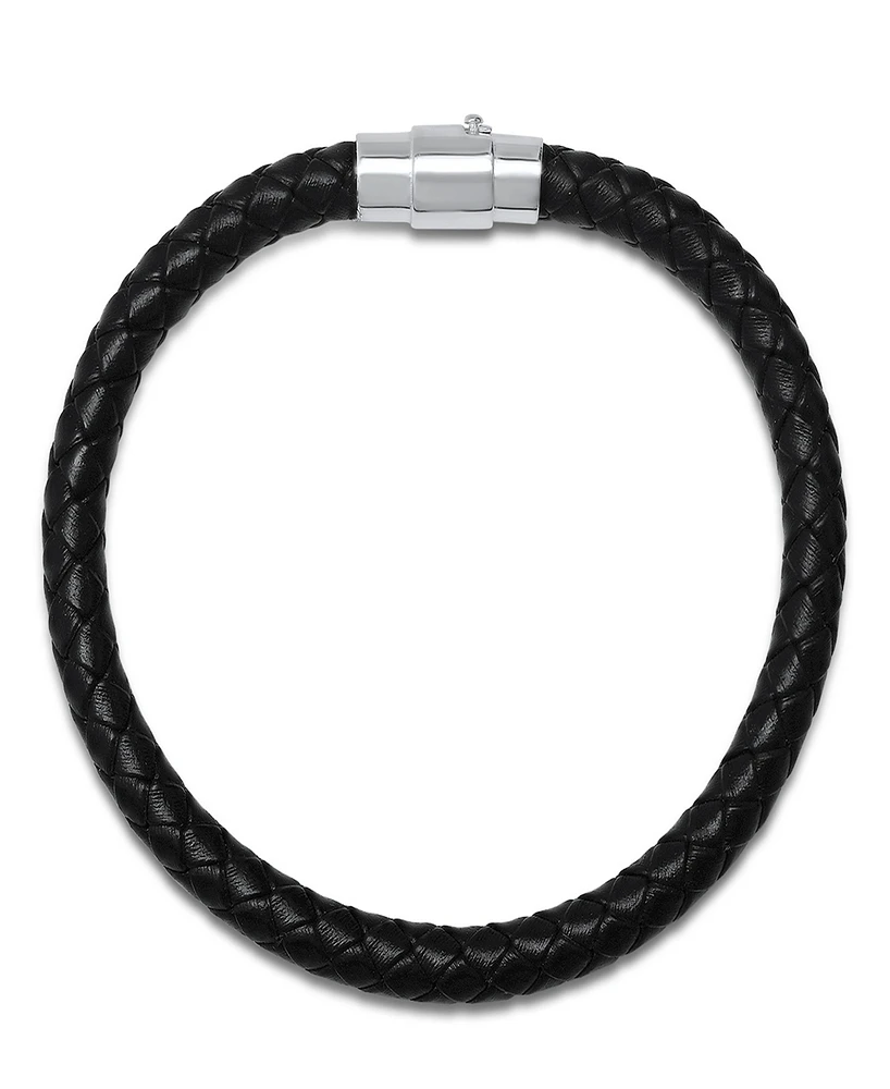 Steeltime Men's Braided Leather and Sterling Silver Magnetic Clasp Bracelet.