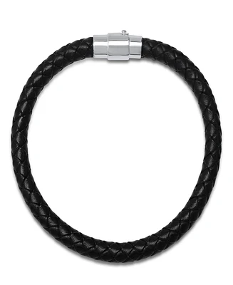 Steeltime Men's Braided Leather and Sterling Silver Magnetic Clasp Bracelet.