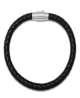 Steeltime Men's Braided Leather and Sterling Silver Magnetic Clasp Bracelet.