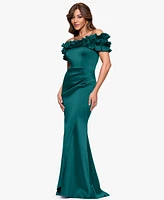 Xscape Women's Ruffled Off-The-Shoulder Long Dress
