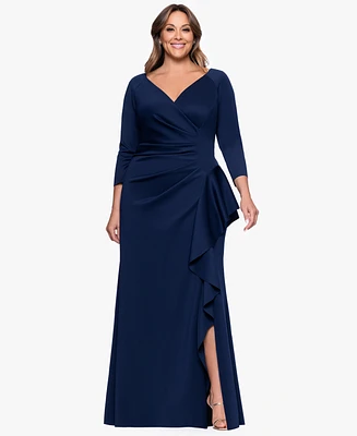 Xscape Plus V-Neck Long Sheath Dress