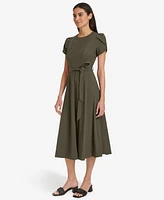 Calvin Klein Women's Tulip-Sleeve Tie-Waist A-Line Dress