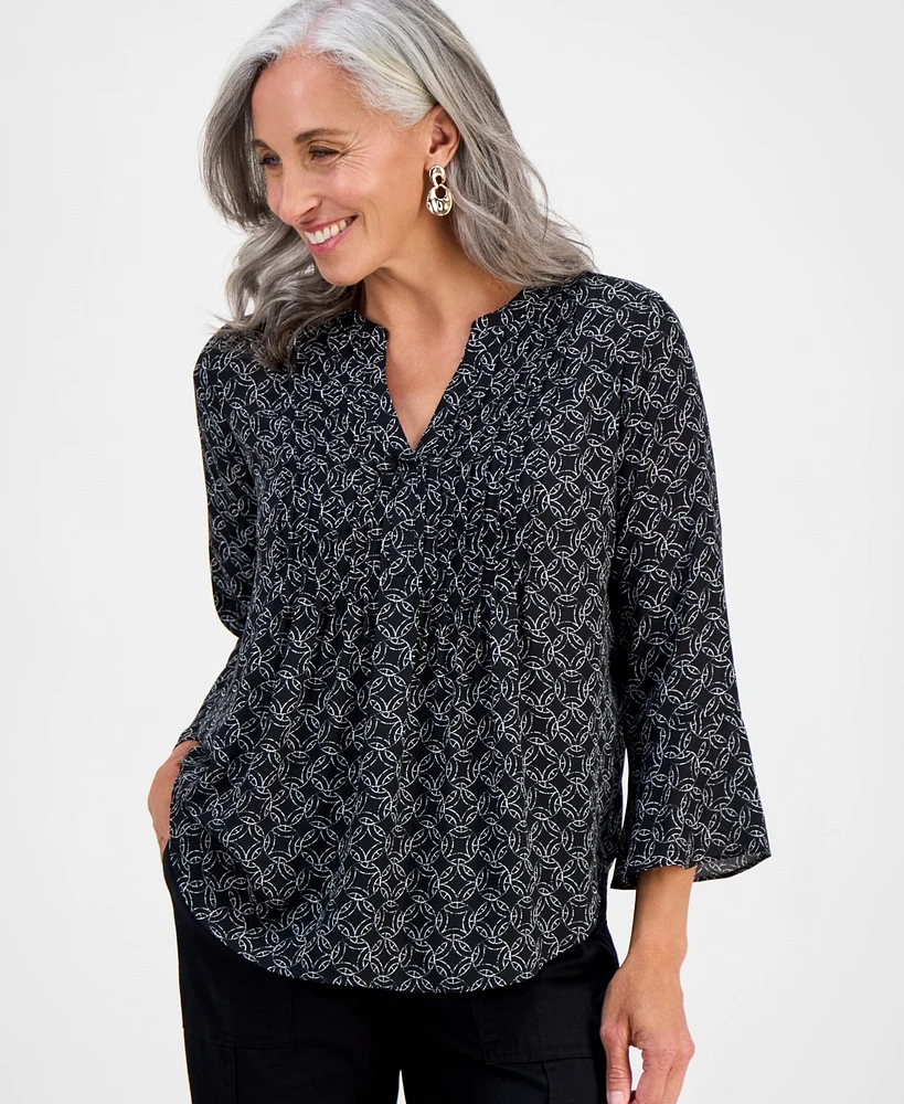 Style & Co Petite Circle-Print Split-Neck Top, Exclusively at Macy's