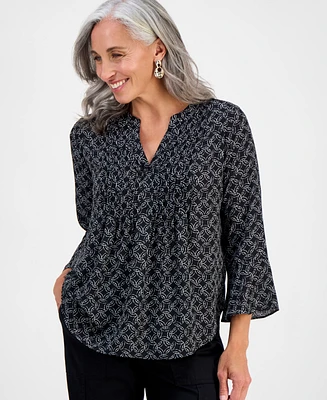 Style & Co Petite Circle-Print Split-Neck Top, Exclusively at Macy's