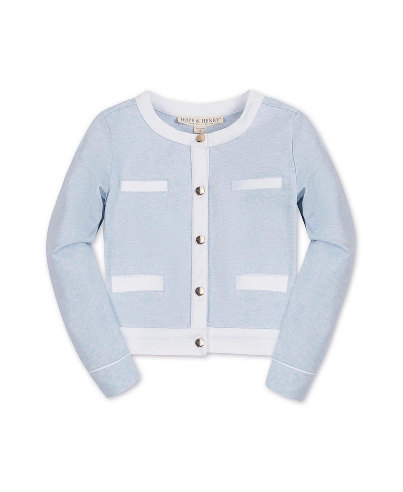 Hope & Henry Girls' French Terry Contrast Trim Cardigan, Kids