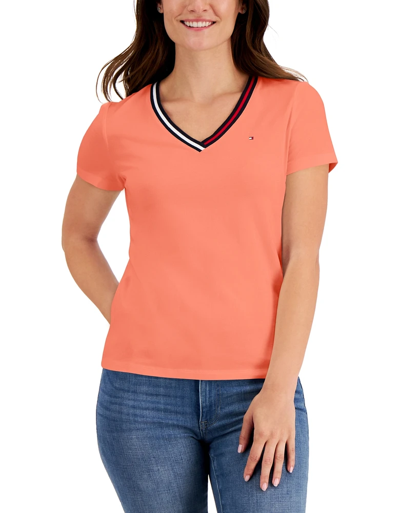 Tommy Hilfiger Women's Striped V-Neck Short-Sleeve T-Shirt