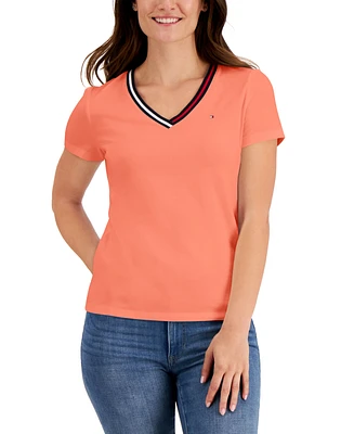 Tommy Hilfiger Women's Striped V-Neck Short-Sleeve T-Shirt