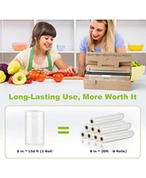 Bonsenkitchen 8” x 150 Food Vacuum Seal Roll Keeper with Cutter, Vacuum Sealer Bags Rolls for Food Storage, Commercial Grade, Bpa Free, Great f