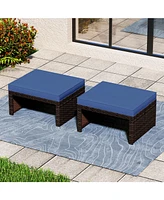 Multipurpose Outdoor 2 Pieces Patio Pe Rattan Ottomans Footstool