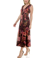 Taylor Women's Chiffon Printed V-Neck Midi Dress