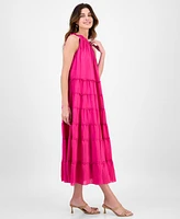 Robbie Bee Women's Tiered Ruffled-Neck Midi Dress