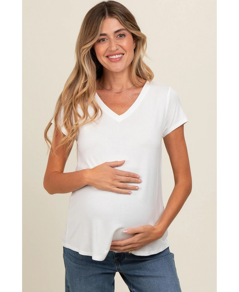 Pinkblush Maternity Ivory Basic V-Neck Short Sleeve Top