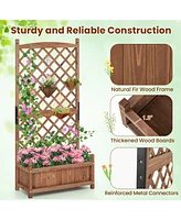 Raised Garden Bed with Diamond Lattice Trellis and Drainage Holes