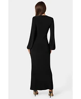 Bebe Women's Poet Sleeve Tie Neck Maxi Dress