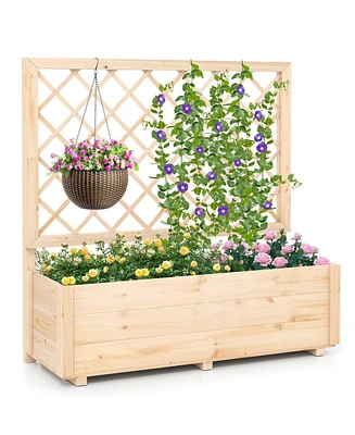 Raised Garden Bed Wooden Elevated Planter Box with Lattice Trellis