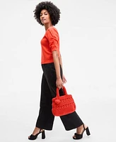 On 34th Womens Puff Sleeve Crewneck Sweater Solid Easy Wide Leg Pants Stanciaa Platform Dress Sandals Crochet Medium Tote Bag Gold Tone Chain Link Collar Necklace 18 3 Extender Exclusively At Macys