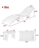 Gymax 3 Pcs Folding Eucalyptus Lounge Chair & Table Set w/ Double-sided Cushion