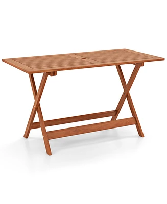 Slickblue Patio Dining Table with Teak Painting and Umbrella Hole