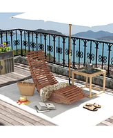 Gymax Acacia Wood Patio Chaise Lounge Chair Outdoor Rocking Chair w/ Slatted Design