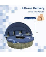 Outdoor Pe Wicker Round Daybed with Retractable Canopy and Cushions
