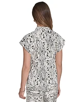 Halston Women's Printed V-Neck Cap-Sleeve Top