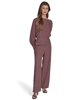 Halston Women's Commuter Printed Wide-Leg Pants