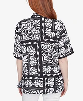 Ruby Rd. Petite Lotus Patchwork Button Front Camp Shirt