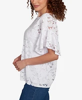 Ruby Rd. Petite Tropical Puff Print Lined Burnout T Shirt