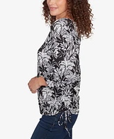 Ruby Rd. Petite Monotone Palms Puff Print Side Tie Top