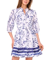 CeCe Women's Cotton Printed Belted Short Shirtdress